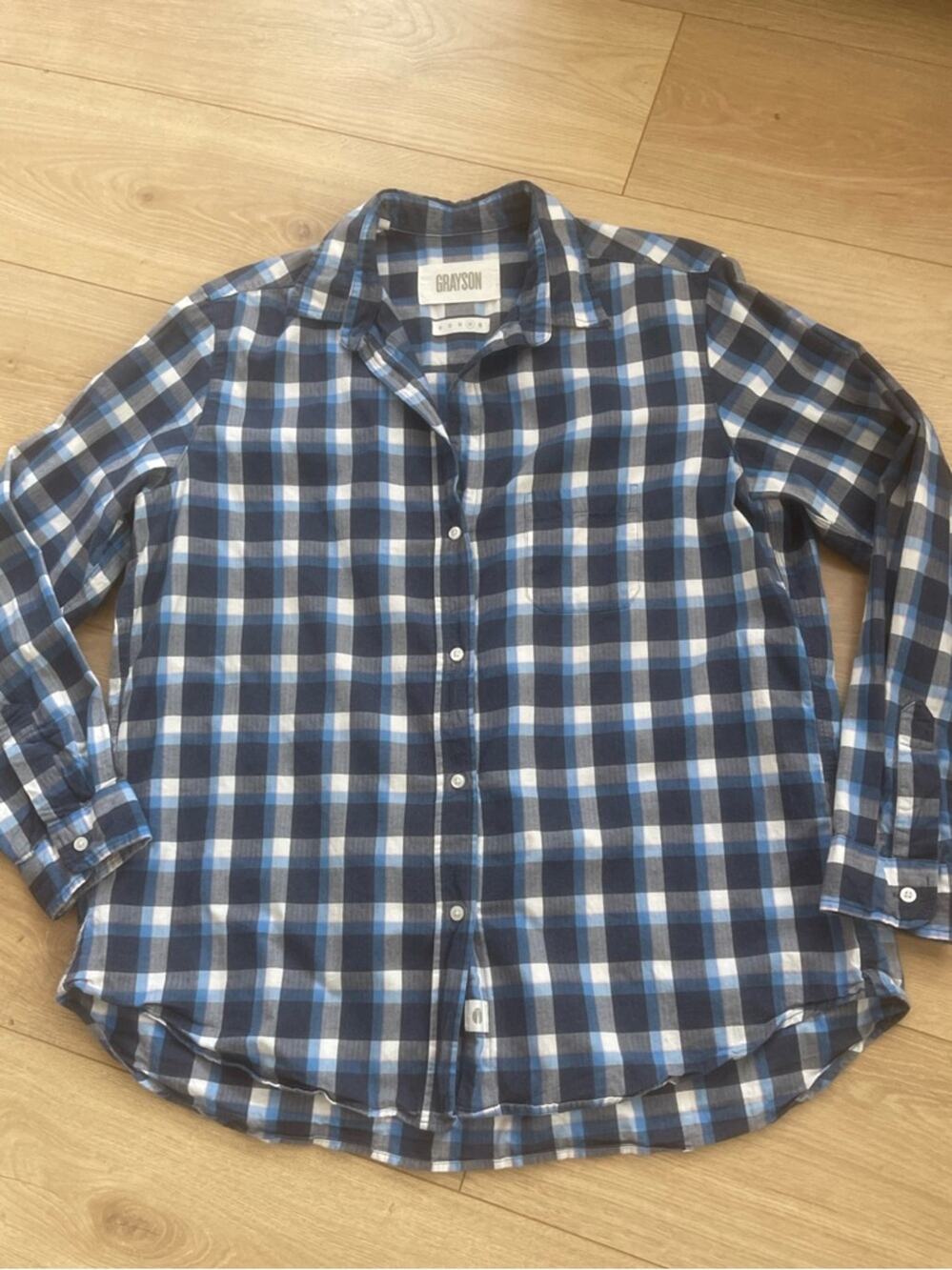 GRAYSON Size Large Blue Plaid Button-Up Woman's Long sleeve Shirt